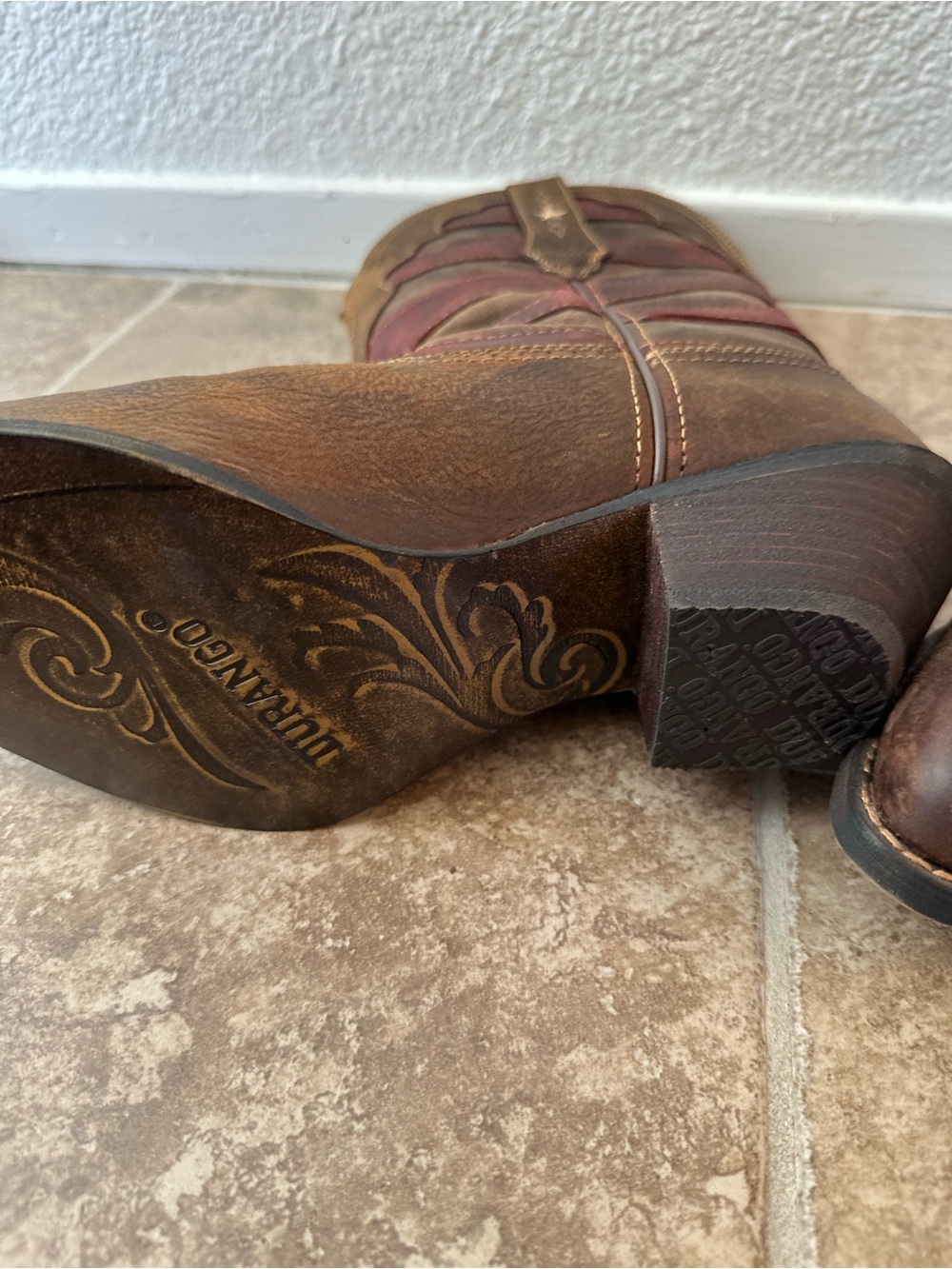 Durango Brown Red and Navy Western Heeled Boots - Picture 2 of 8